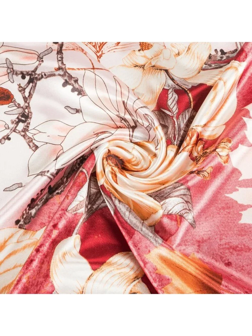 Women's Red Pink Printed Square Scarf Bandanas Hair Scarf 35 Inches